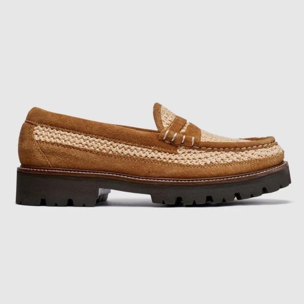 GH bass weejuns leather woven cotton lug brown women’s loafers size 8 - Picture 3 of 7